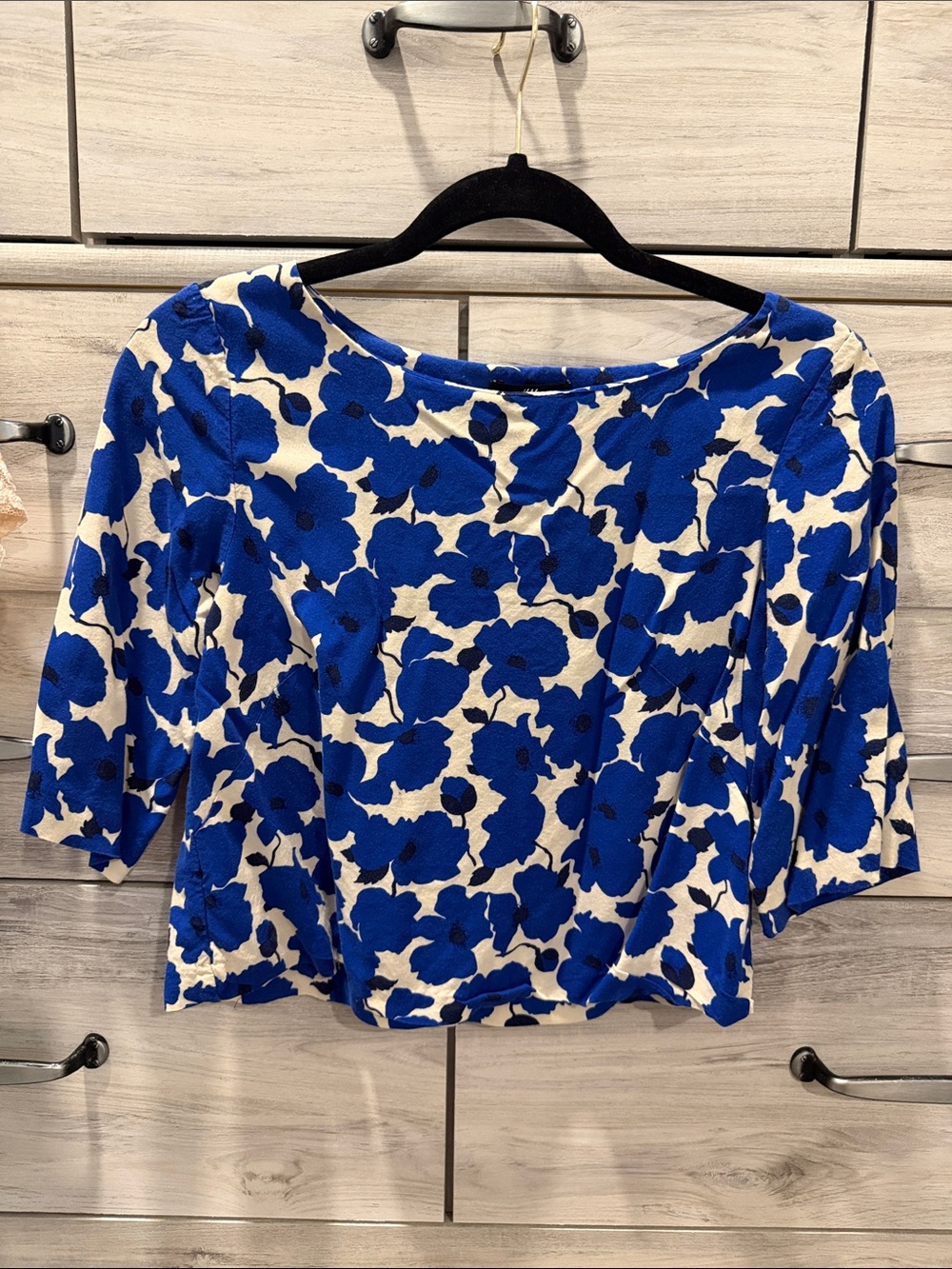 H&M Blue and Cream Floral Boatneck Tunic
